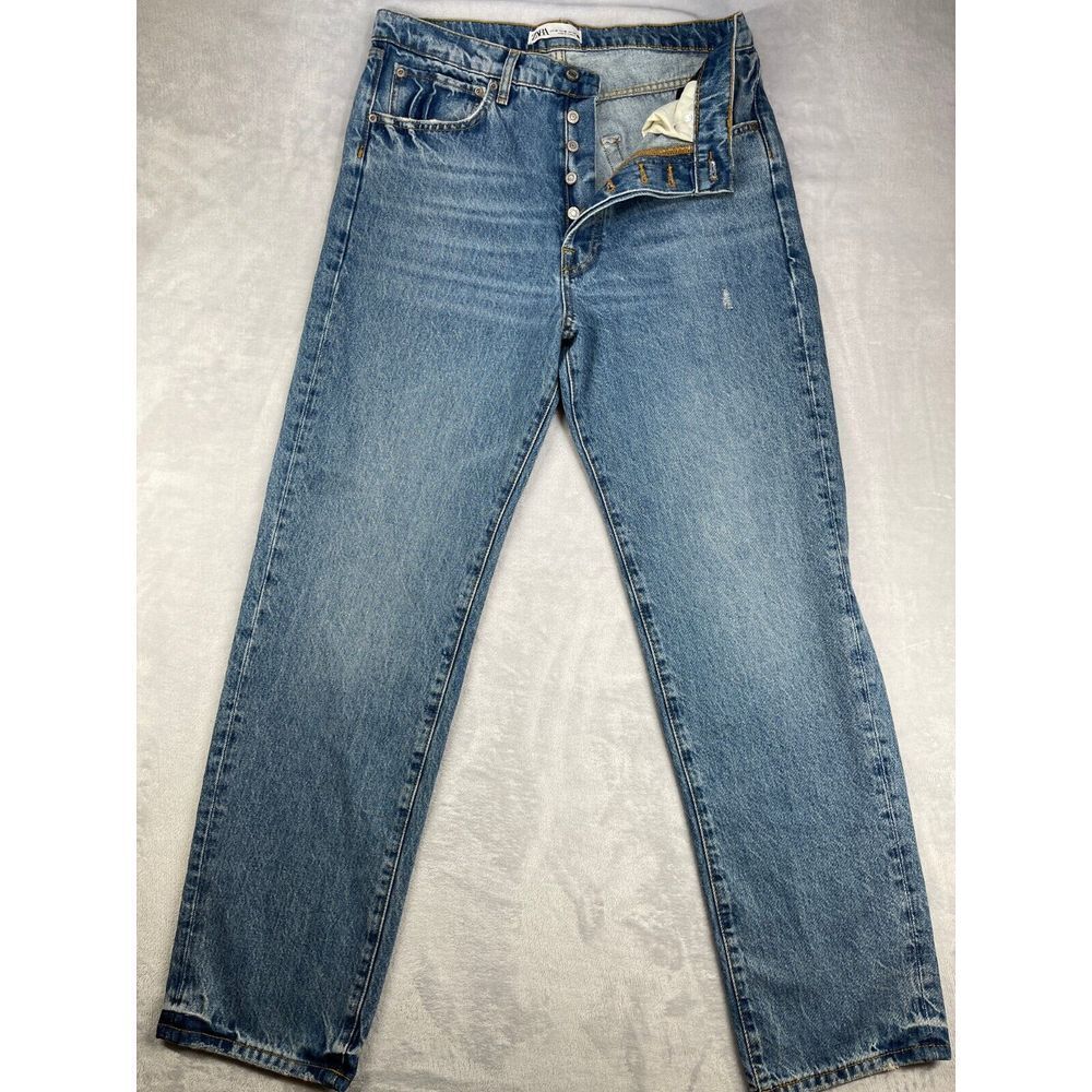 ZARA Mens 34x34 Distressed‎ Jeans Button Fly  Medium Wash Denim Blue